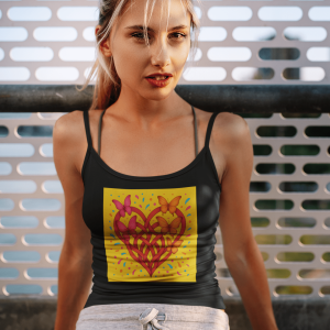ARTSS1 Colorful Heart Butterfly Tank Top, Summer Fashion, Casual Wear, Gifts for Her, Vibrant Spaghetti Strap Top