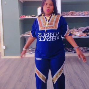 Designer Greek Key Rhinestone Embellished 2-Piece Pant Set
