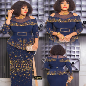 The Regal Navy Blue Crystal-Embellished Peplum Midi Dress