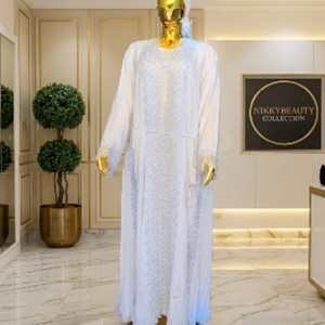 Royal Pearl Embellished White Abaya