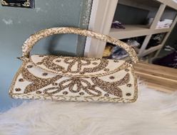 The Ivory & Gold Beaded Top-Handle Bag