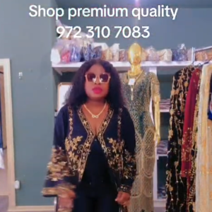 Premium Quality Gold-Embellished Black Open-Front Kaftan Dress