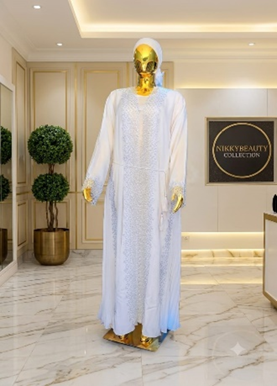 Royal Pearl Embellished White Abaya